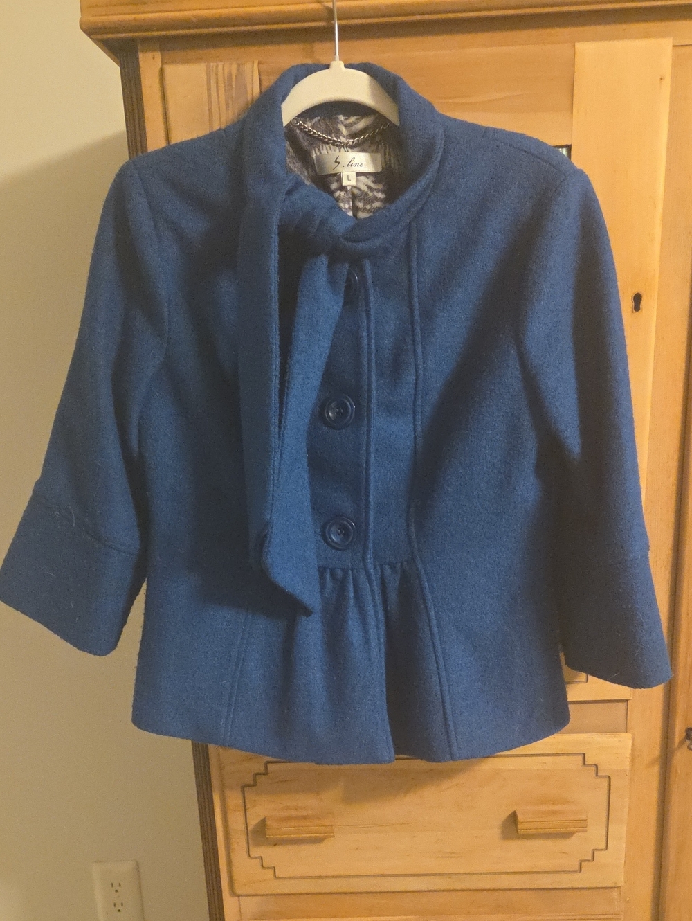 Blue Women's Wool Tie-Neck Coat